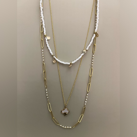 White & Gold Multi-chains Necklace Set - Layered Boho Necklace - Trendy Necklace - Picture 7 of 9